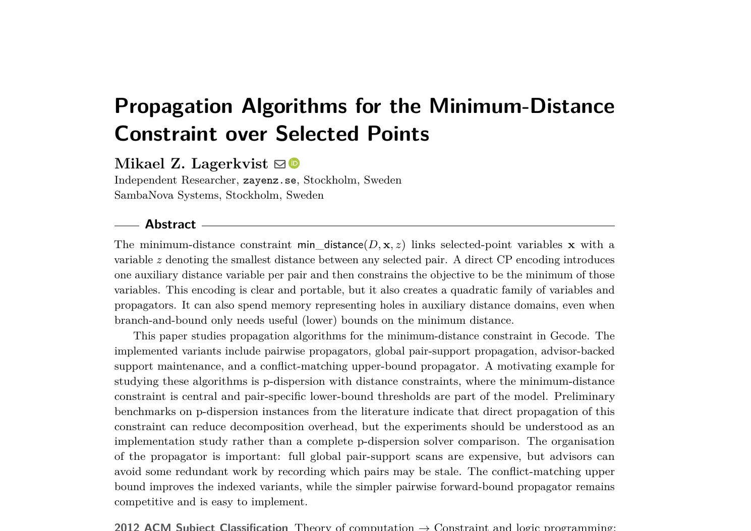 Upper half of the first page of the minimum-distance propagation paper